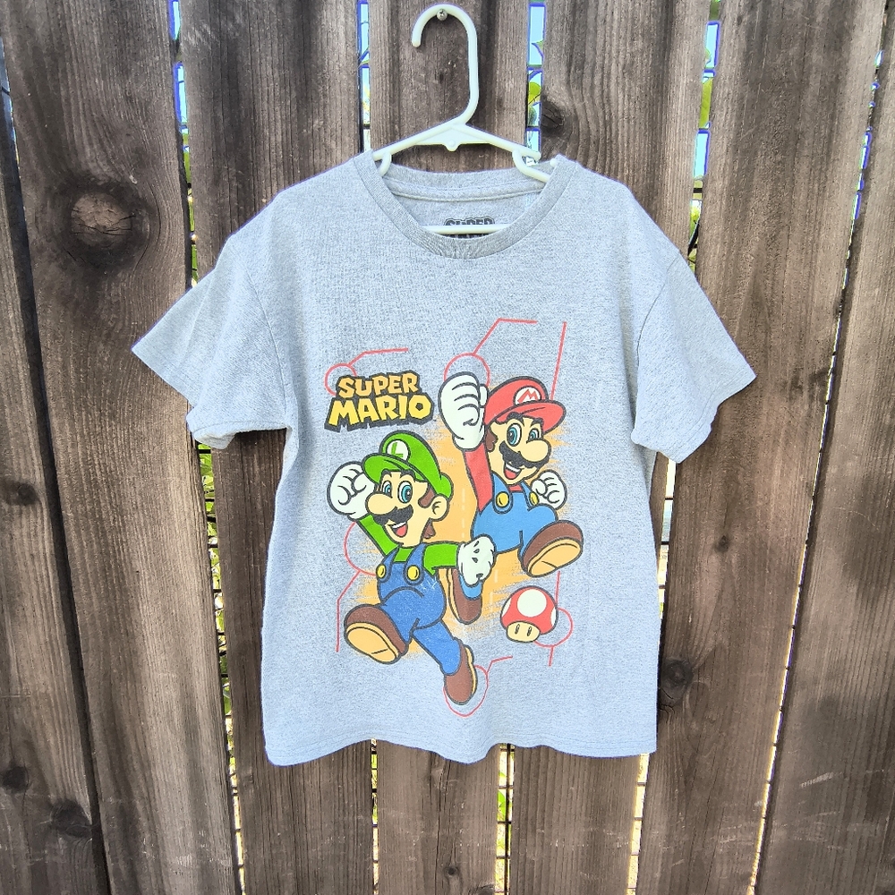 SUPER MARIO | Nintendo Boys Grey Casual Comfy Graphic Tee Shirt M